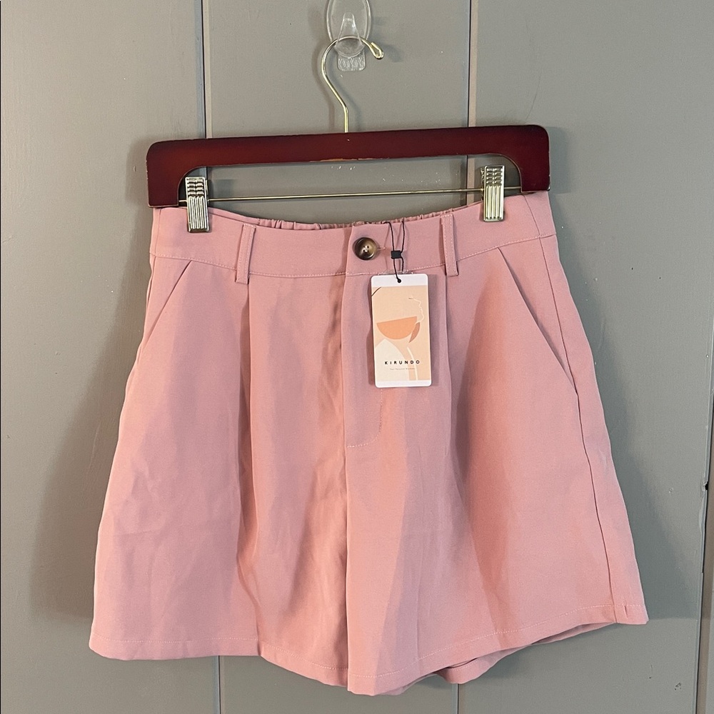 NWT Kirundo Pink Dressy Trouser Shorts High Waist Pleats Women’s Medium Coquette